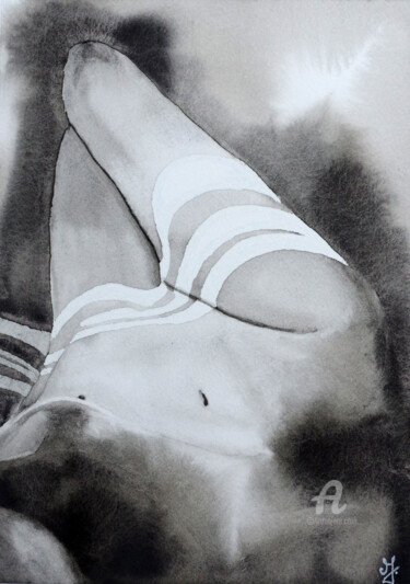 Картина под названием "Derrière les rideaux" - Emilie Denis, Подлинное произведение искусства, Древесный уголь