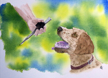 Malerei mit dem Titel "Chien truffier" von Emilie Denis, Original-Kunstwerk, Aquarell