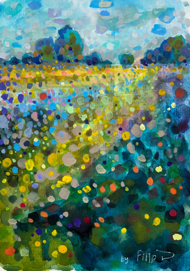 Peinture intitulée "Цветущая поляна в д…" par Denis Filip, Œuvre d'art originale, Aquarelle