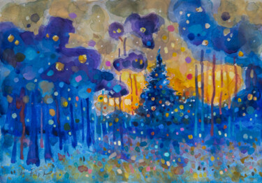 Картина под названием "Зимний лес, пробужд…" - Денис Филип, Подлинное произведение искусства, Акварель