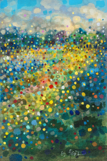 Картина под названием "Wildflower colour p…" - Денис Филип, Подлинное произведение искусства, Акварель