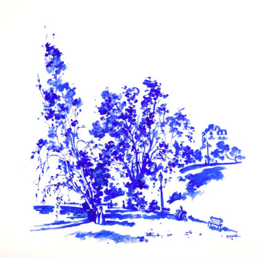 Peinture intitulée "Le parc des Buttes-…" par Denis Gerablie, Œuvre d'art originale, Huile Monté sur Châssis en bois