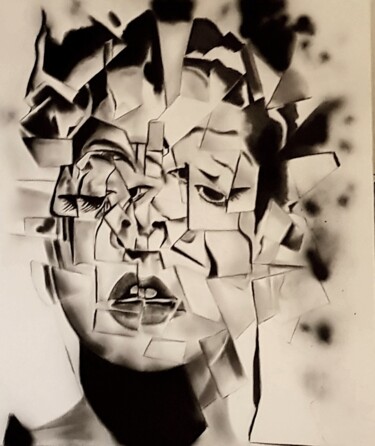 Drawing titled "La femme puzzle" by Denis Gernigon, Original Artwork, Pencil Mounted on Wood Stretcher frame
