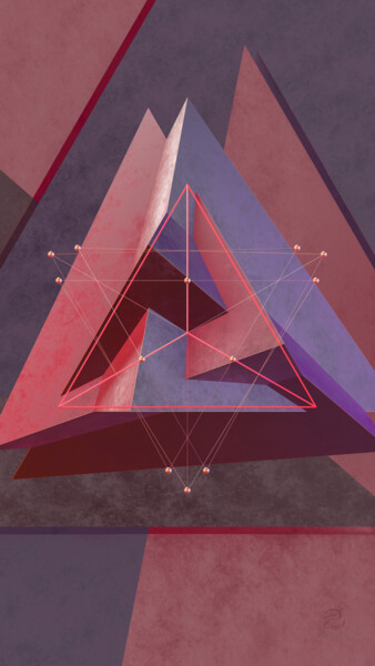 Digitale Kunst mit dem Titel "Tetrahedron - Fire" von Denis Kirichkov (GeoModule), Original-Kunstwerk, Digitale Malerei