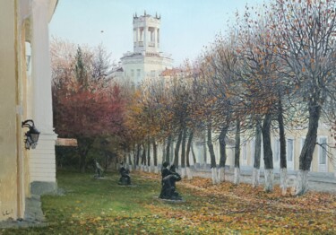 Painting titled "Маяковская" by Denis Kovalev, Original Artwork, Oil Mounted on Wood Stretcher frame