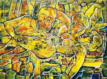 Painting titled "LES AMANTS" by Denis Michel (2nyss), Original Artwork