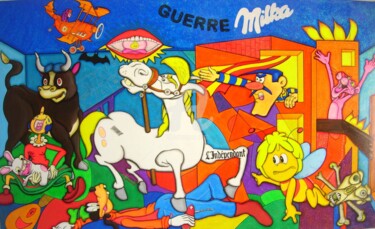 Peinture intitulée "guerre-milka by 2ny…" par Denis Michel (2nyss), Œuvre d'art originale, Huile