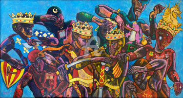 Painting titled "Històries Catalanes…" by Denis Michel (2nyss), Original Artwork, Acrylic Mounted on Wood Panel