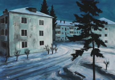 Картина под названием "Небо, ночь, три бел…" - Денис Русаков, Подлинное произведение искусства, Гуашь