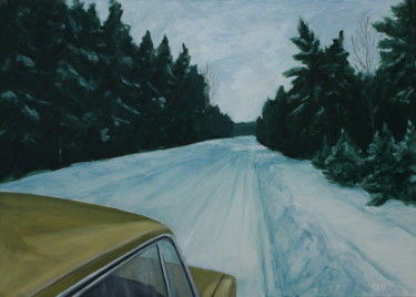 Картина под названием "зимняя дорога" - Денис Русаков, Подлинное произведение искусства, Масло