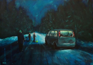 Painting titled "Winter time" by Denis Rusakov, Original Artwork, Acrylic Mounted on Cardboard