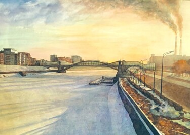 Peinture intitulée "Зима в городе" par Denis Veles, Œuvre d'art originale, Aquarelle