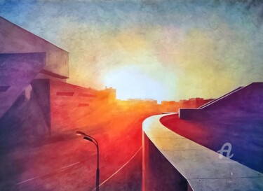 Pintura titulada "Солнце" por Denis Veles, Obra de arte original, Acuarela