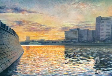 Pintura titulada "Городское небо" por Denis Veles, Obra de arte original, Acuarela