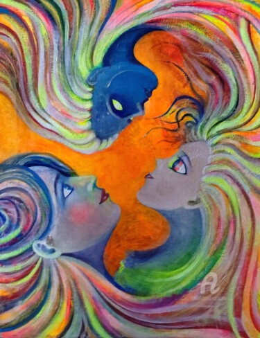 Картина под названием "Девочки" - Denis Veles, Подлинное произведение искусства, Акрил Установлен на Деревянная рама для нос…