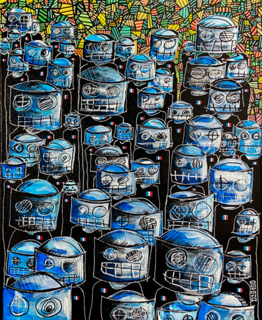 Картина под названием "Etat policier #2" - Denis Vincent, Подлинное произведение искусства, Акрил Установлен на Деревянная р…
