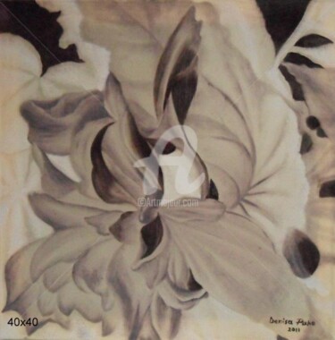 Painting titled "negative flouers" by Denisa Paho, Original Artwork, Oil