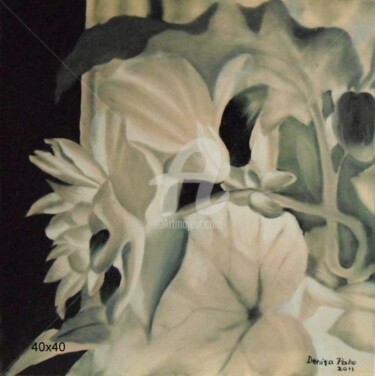 Painting titled "negative flowers" by Denisa Paho, Original Artwork, Oil