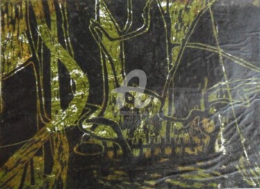 Prenten & gravures getiteld "engraving in linole…" door Denisa Paho, Origineel Kunstwerk, Gravure