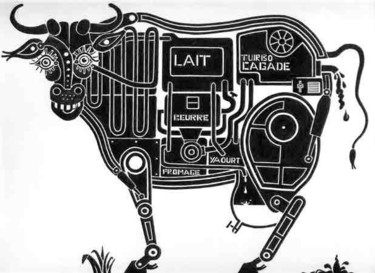 Dessin intitulée "robot vache" par Denis Bonnes, Œuvre d'art originale