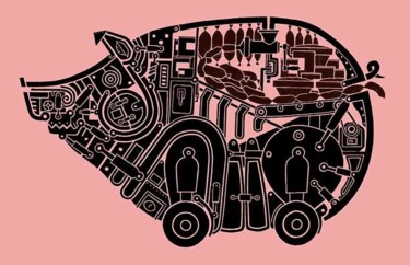 Dessin intitulée "robot cochon auto-c…" par Denis Bonnes, Œuvre d'art originale