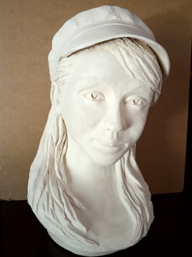 Sculpture titled "Jeune fille à la ca…" by Mariejo Cottaz, Original Artwork, Terra cotta
