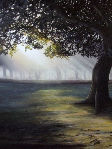 Peinture intitulée "Auprès de mon arbre" par Denis Cousin, Œuvre d'art originale, Huile