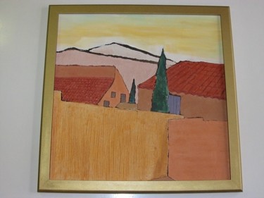 Painting titled "Paysage au cyprès" by Denis Demouge, Original Artwork