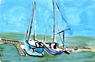 Dessin intitulée "Bateaux au port de…" par Denis Demouge, Œuvre d'art originale