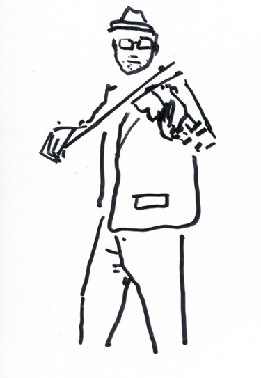 Disegno intitolato "Violoniste des Yeux…" da Denis Demouge, Opera d'arte originale