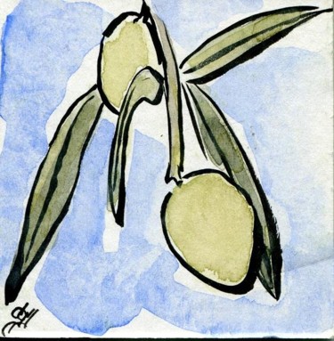 Dessin intitulée "Olives du Barroux" par Denis Demouge, Œuvre d'art originale