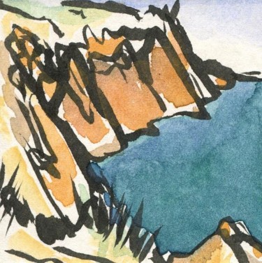 Dessin intitulée "Bretagne, falaises…" par Denis Demouge, Œuvre d'art originale