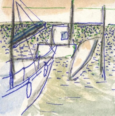 Dessin intitulée "Port de Gujan-Mestr…" par Denis Demouge, Œuvre d'art originale