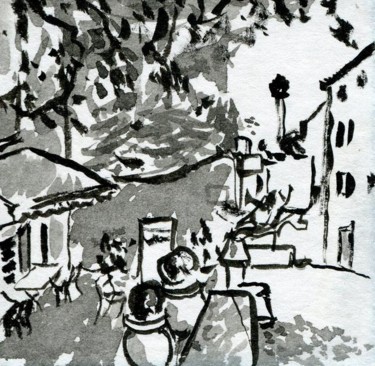 Drawing titled "Devant la terrasse…" by Denis Demouge, Original Artwork