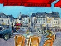 Drawing titled "Honfleur, Brasserie…" by Denis Demouge, Original Artwork
