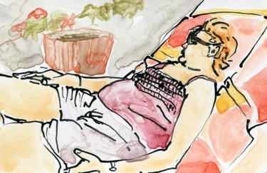 Dessin intitulée "Suzanne endormie su…" par Denis Demouge, Œuvre d'art originale