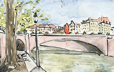 Drawing titled "Strasbourg, un quai" by Denis Demouge, Original Artwork, Other