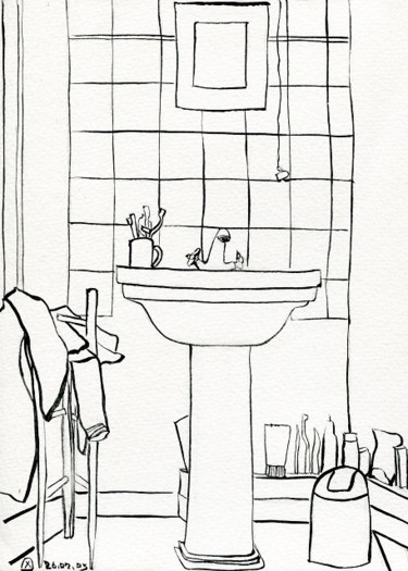 Desenho intitulada "Salle de bains de l…" por Denis Demouge, Obras de arte originais