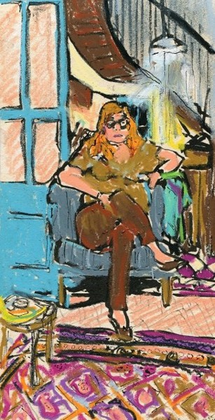 Drawing titled "Suzanne au salon" by Denis Demouge, Original Artwork