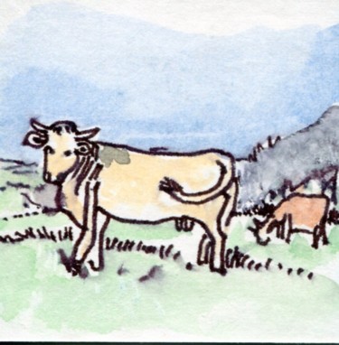 Dessin intitulée "Tursan, vache, Land…" par Denis Demouge, Œuvre d'art originale