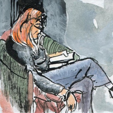 Dessin intitulée "Suzanne en lecture…" par Denis Demouge, Œuvre d'art originale