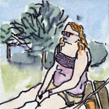 Drawing titled "Suzanne se repose à…" by Denis Demouge, Original Artwork