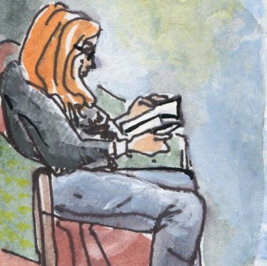 Drawing titled "Suzanne en lecture…" by Denis Demouge, Original Artwork