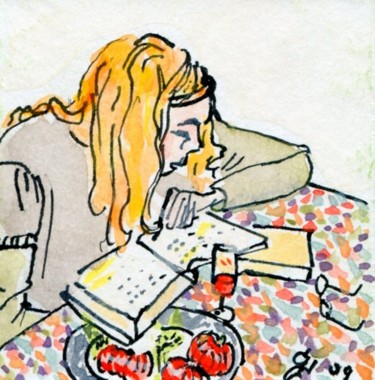 Zeichnungen mit dem Titel "Suzanne lit une rec…" von Denis Demouge, Original-Kunstwerk