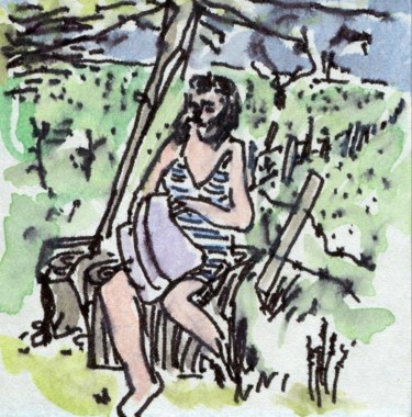 Drawing titled "Clémentine en prome…" by Denis Demouge, Original Artwork