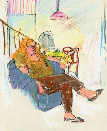 Drawing titled "Devant la TV" by Denis Demouge, Original Artwork