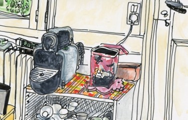 Dessin intitulée "La machine à café d…" par Denis Demouge, Œuvre d'art originale