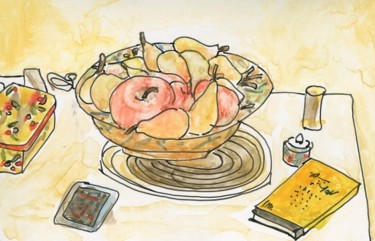 Dessin intitulée "pommes et poires du…" par Denis Demouge, Œuvre d'art originale