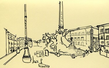Dessin intitulée "Piazza Navona, Rome" par Denis Demouge, Œuvre d'art originale, Autre