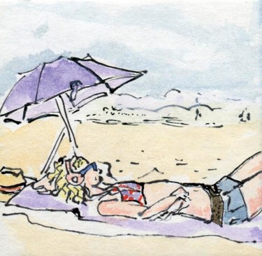 Dessin intitulée "Clara à la plage de…" par Denis Demouge, Œuvre d'art originale